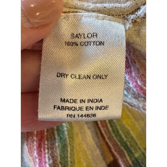 Saylor Dress Women XL Multicolor Striped V Neck Smocked Ruffle Trim Alma Mini - Picture 12 of 12